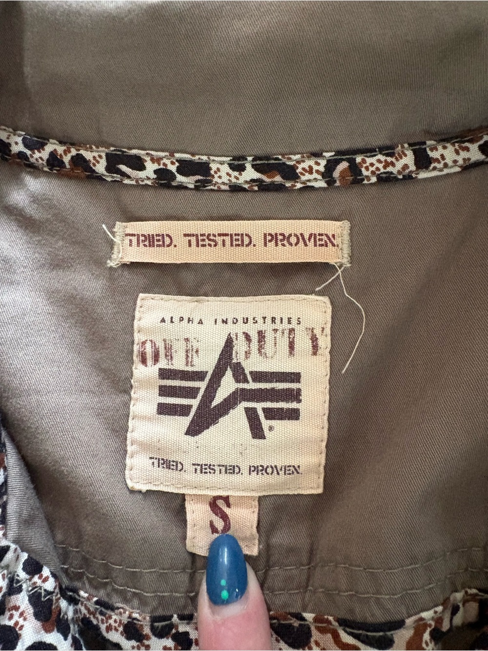 Alpha Industries Olive Jacket with Leopard Trim - Picture 2 of 5
